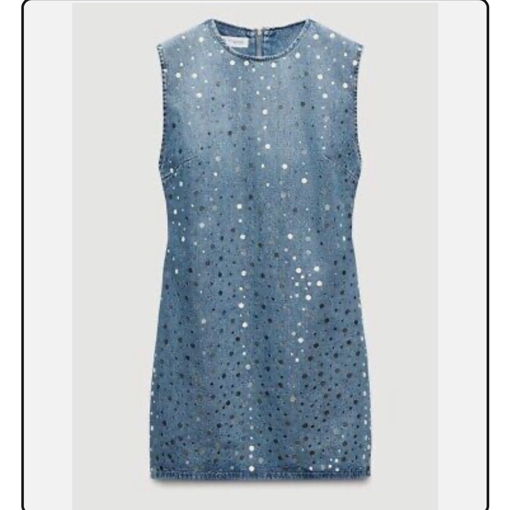 ZARA WOMAN SHORT SLEEVELESS TRF DENIM DRESS WITH MIRRORS LIGHT BLUE 6688/280 NEW